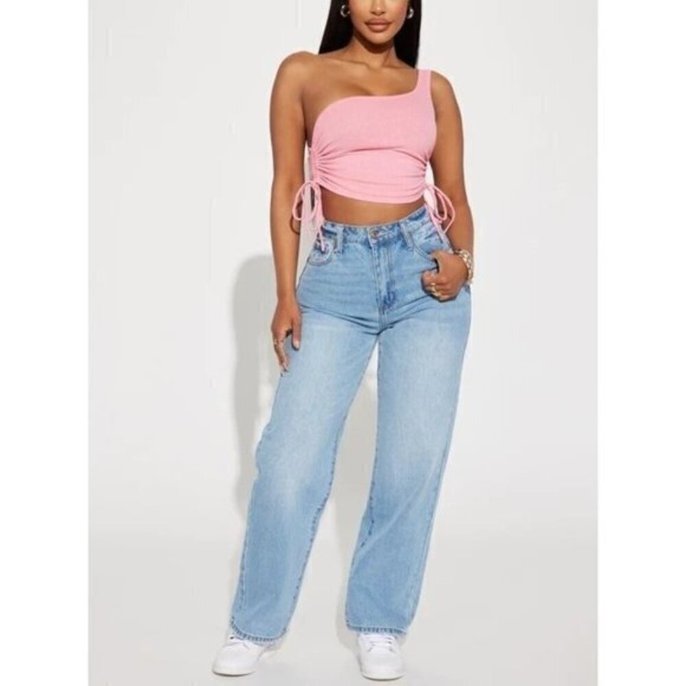 Timing Pink One Shoulder Drawstring Detail Cropped Top Size M RefFNB - Picture 9 of 10